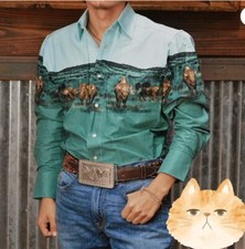 Men's Long Sleeve Western Denim Shirt Outdoor Casual Party HD Pattern Shirts Hot