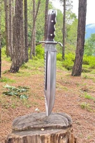 17"Custom Handmade Rescue Pommel Rambo Hand Forged Knife With Leather Sheath - Picture 4 of 5