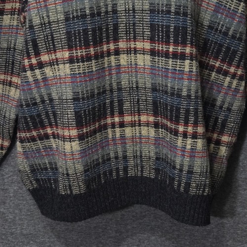 Lands End Sweater Mens Large Vintage 100% Wool Plaid Grandpa Winter Ski - Picture 3 of 12