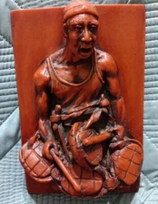 Stephen Okeke Art Plaque Walking Stick Arts Sculpture Gallery 3D Man Turtle Drum