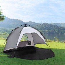 pro.tec Strandmuschel Strandzelt Outdoor Pop Up Zelt Halboffen Camping Grau