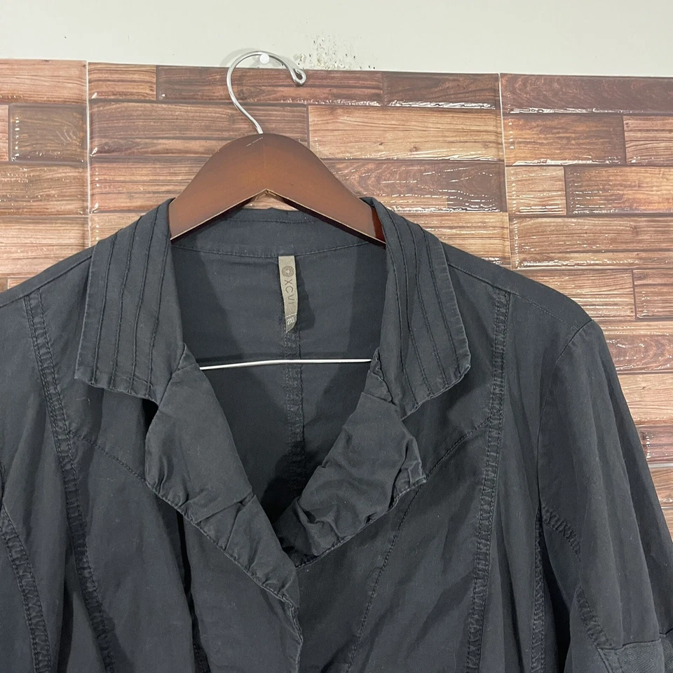 XCVI Womens Black Jacket Snap Front 3/4 Sleeve Stretch Cotton Pockets Size 2XL - Image 2 of 4