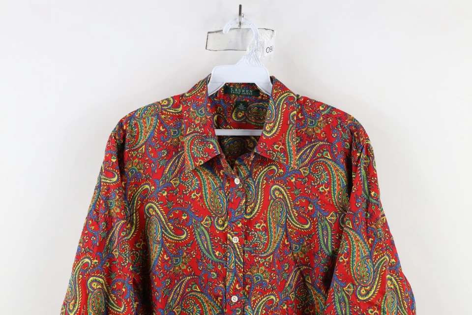 Camisa de Colección Años 90 Ralph Lauren Para Mujer 1X Desteñida Arco Iris Paisley Cuello Botón Foto 2 de 4