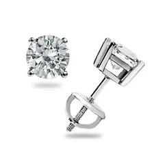 .50 Ct Round Cut Moissanite Stones 14K White Gold 4mm Stud Earrings Screw Back