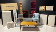 Vintage Concord Lot of 8 Dollhouse Miniatures Bookshelf Clock Tables Chair READ