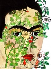 Frida Kahlo Leaves Floral Collage Cotton Fabric Crazy Quilt Block Quilting K11