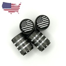 American Flag Tire Valve Stem Caps Metal Gray - Usa Universal Set Of 4