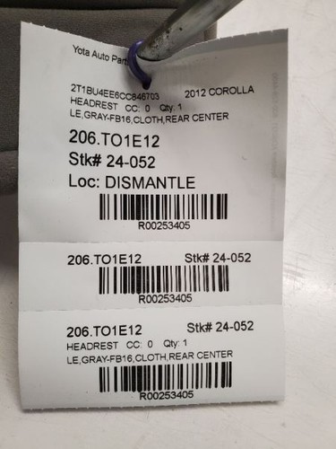 Toyota Corolla LE, Rear Center Headrest, 11-13, Gray, FB16, Cloth,71960-02542-B1 - Picture 5 of 12