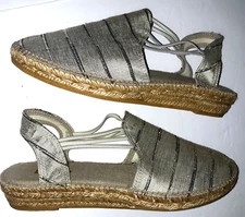 Toni Pons Espadrille Shoes Slingback Sandals Metallic W/Stripe Women Sz 40 US9