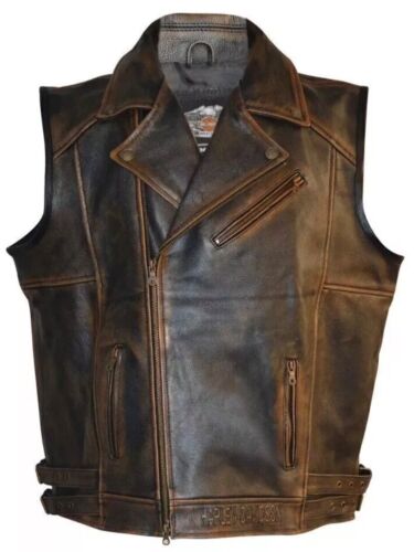 Chaleco de cuero genuino Harley Davidson para hombre motocicleta nudillo envejecido motociclista - Imagen 2 de 8