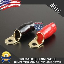0 Gauge Gold Ring Terminal 40 Pack 1/0 AWG Wire Crimp Red Black Boots 5/16" Stud