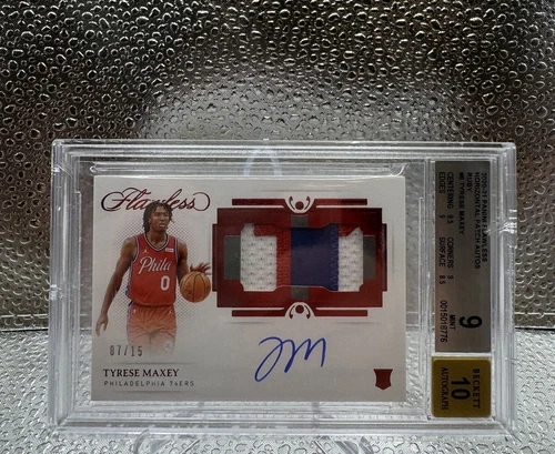 2020-21 Flawless Tyrese Maxey Ruby Rookie Jersey Auto Patch RPA /15 BGS 9