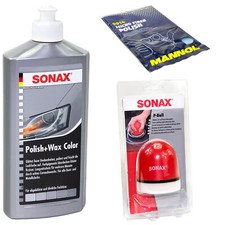 Produktbild - SONAX Politur Set Polish & Wax Color silber grau 500ml + P-Ball + Microfasertuch