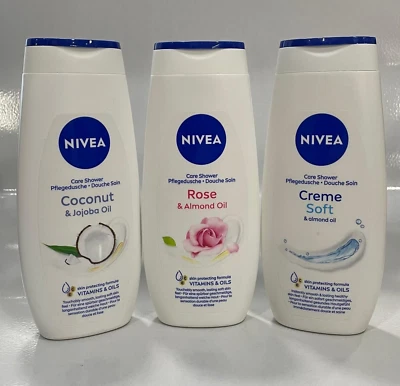 Nivea Women Set 3x 250ml Shower Gel: Rose + Coconut + Soft