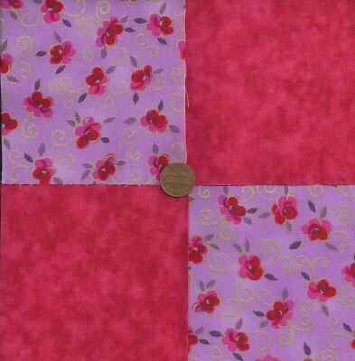 Hint Lavendar Red Rose 4 inch Fabric Craft Quilt Squares Block MY8