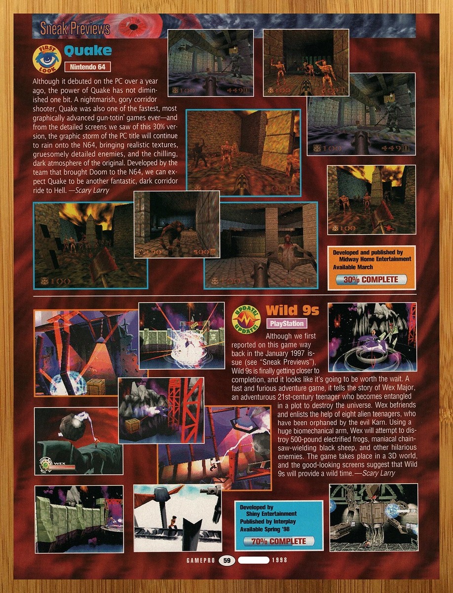 1998 Quake/Wild N64 Playstation PS1 PREVIEW Print Ad/Poster