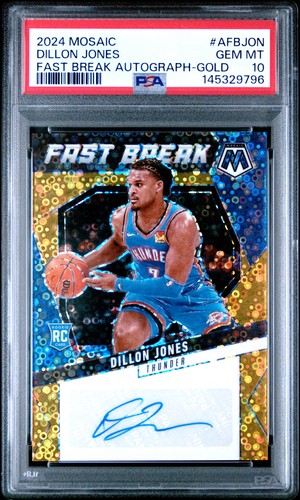 2024 PANINI MOSAIC FAST BREAK AUTO GOLD #AFBJON DILLON JONES RC 4/10 PSA 10