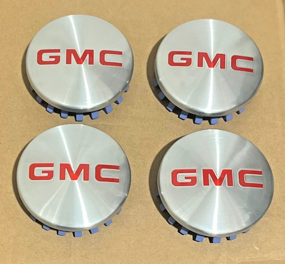 4x GMC 3.25in Sierra Yukon Denali Brushed Aluminum Wheel Center Caps 22837060 - Image 4 of 4