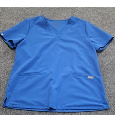 FIGS Royal Blue Technical Collection Scrub Top V Neck Short Sleeve Pockets M