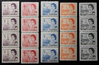 Canada #466 467 468 468A & 468B Lot Of 5 Centennial Coil Strips Of 4 MNH OG