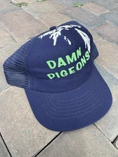 Vintage "DAMN PIGEON" Bird Poop Comical Black Snap Back Trucker Hat Cap OSFA