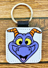Square Key Chain Backpack Tag Faux Leather Figment Dragon Spark Face Purse Charm