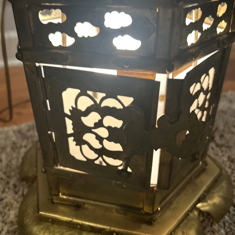 Linterna de mesa de cobre Y3108 TOUROU-pie de garra-luz japonesa-¡RARA! Foto 3 de 4