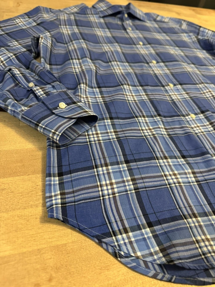 Camisa de algodón Mastai Ferretti para hombre azul a cuadros manga larga con botones Foto 4 de 4