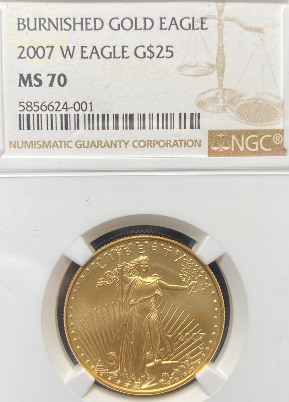 2007 W $25 BURNISHED 1/2 OZ AMERICAN GOLD EAGLE NGC MS70 NO RESERVE