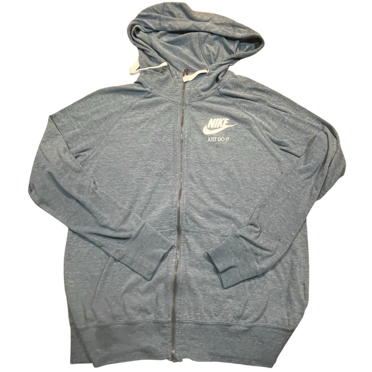 Nike Just Do It Gym Vintage Hoodie Gray Full Zip Women Large