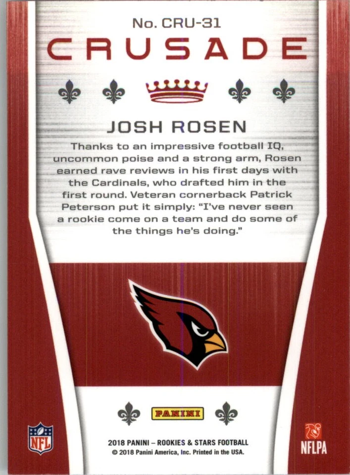 2018 Rookies and Stars Crusade #31 Josh Rosen - FB - Image 2 of 2