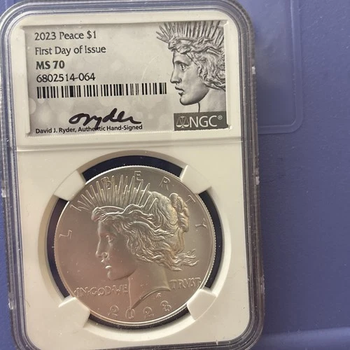 2023 $1 Peace Silver Dollar NGC MS70 FDOI Peace Label Ryder Signed