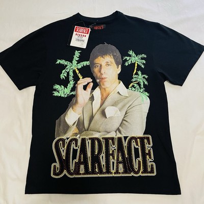 Scarface Tony Montana Men s Black T-Shirt W/ Bedazzled Lettering Size M Reason