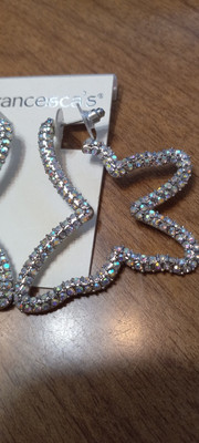 Francescas Butterfly Silver And Crystal Hoop Pierced Earings NWT