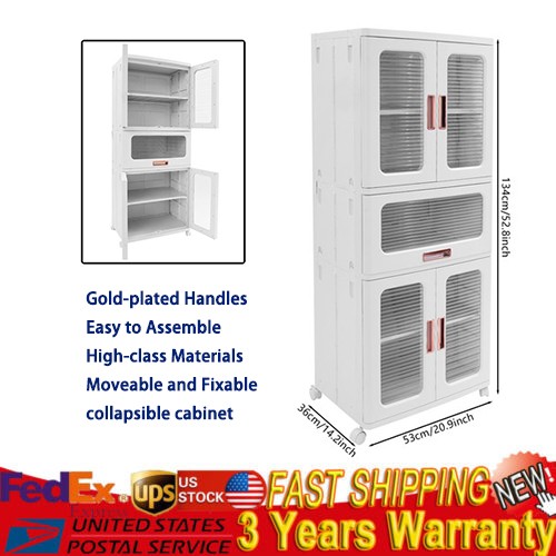Collapsible Storage Cabinet with Wheels Lids Doors Free Standing Organizer  -image