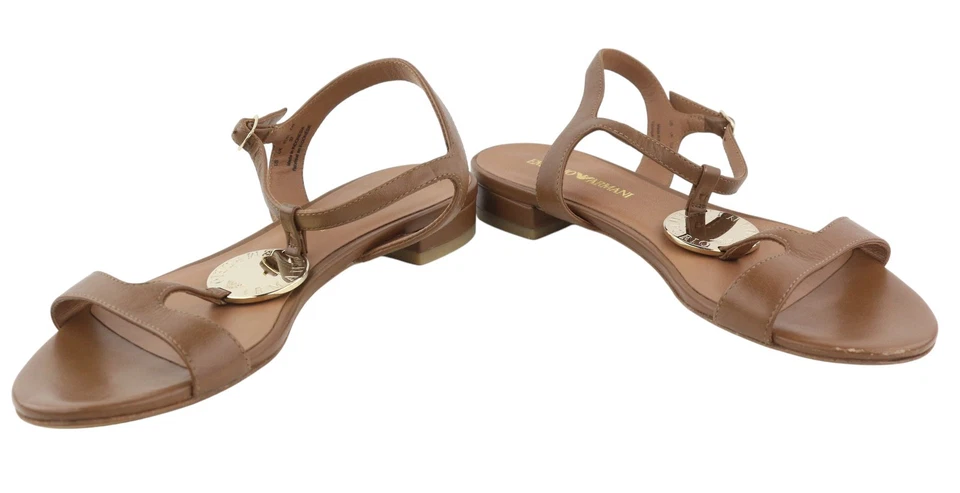 Sandalias EMPORIO ARMANI X3P640 MUJER EU37 Cuero Marrón Planas Dorado PVP 209€ Foto 4 de 4