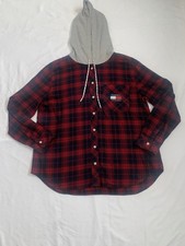 Tommy Hilfiger Women Sweater Blue Read Plaid Hoodie Size Large