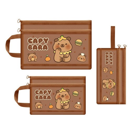Mesh Mesh Storage Bag Dark Brown Pen Bag Cartoon File Bag School Office