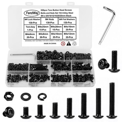 520 Teile M4 Torx Schrauben und Muttern Set, Knopfkopf Torx Schrauben Schrauben, Pan Head Maschine