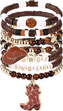 7pcs Cowgirl Beaded Bracelets, Stackable Western Country Stretch Brown 