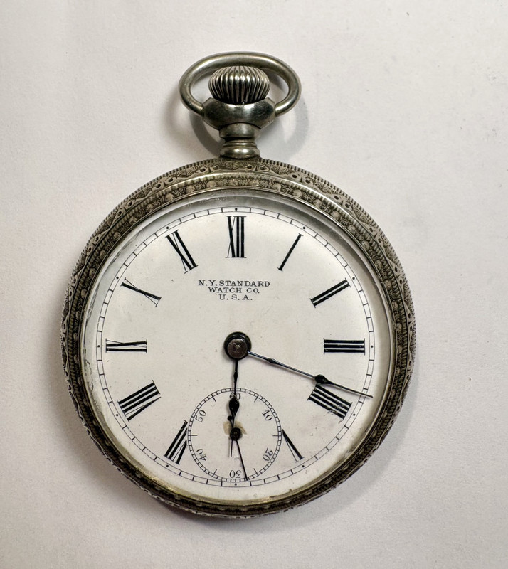 Antique N.Y STANDARD WATCH Horse Engraved Pocket Watch Silveroid Case USA #53