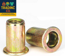 Rivet Nut, 100 Pieces 1/4-20UNC Carbon Steel Flat Head Rivnut Threaded Insert N