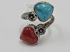 Southwest Style turquoise & coral  sterling silver Rope Band Hearts Flowers — photo 1