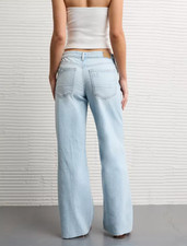AE Dreamy Drape Stretch Super High-Waisted Baggy Wide-Leg Jean , Light Wash