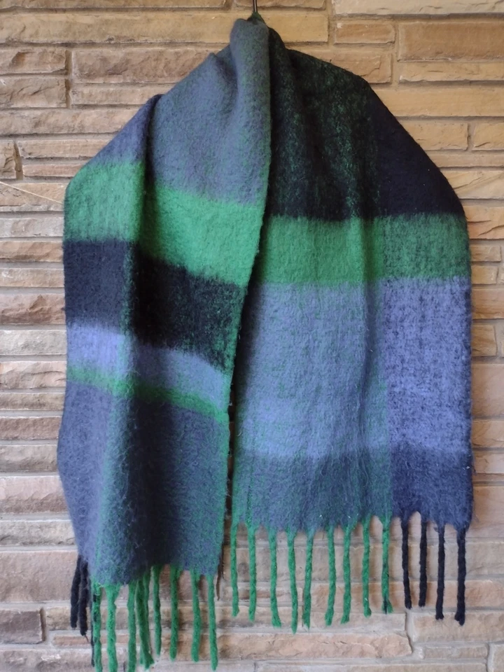 Мягкий и нечеткий XL большой масштаб синий и зеленый в полоску бахрома шарф надежном шаль 96 X 18 - Изображение 4 из 4