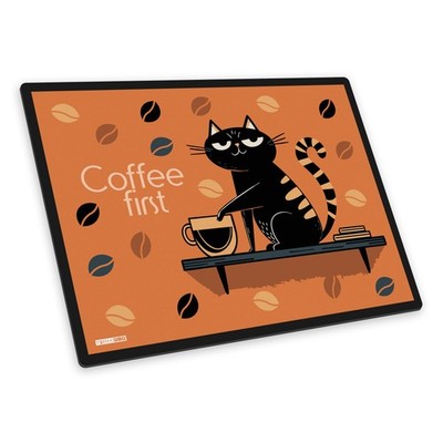 ITENGA Schreibunterlage KATZE Coffee first kratzfest abwaschbar rutschfest neu