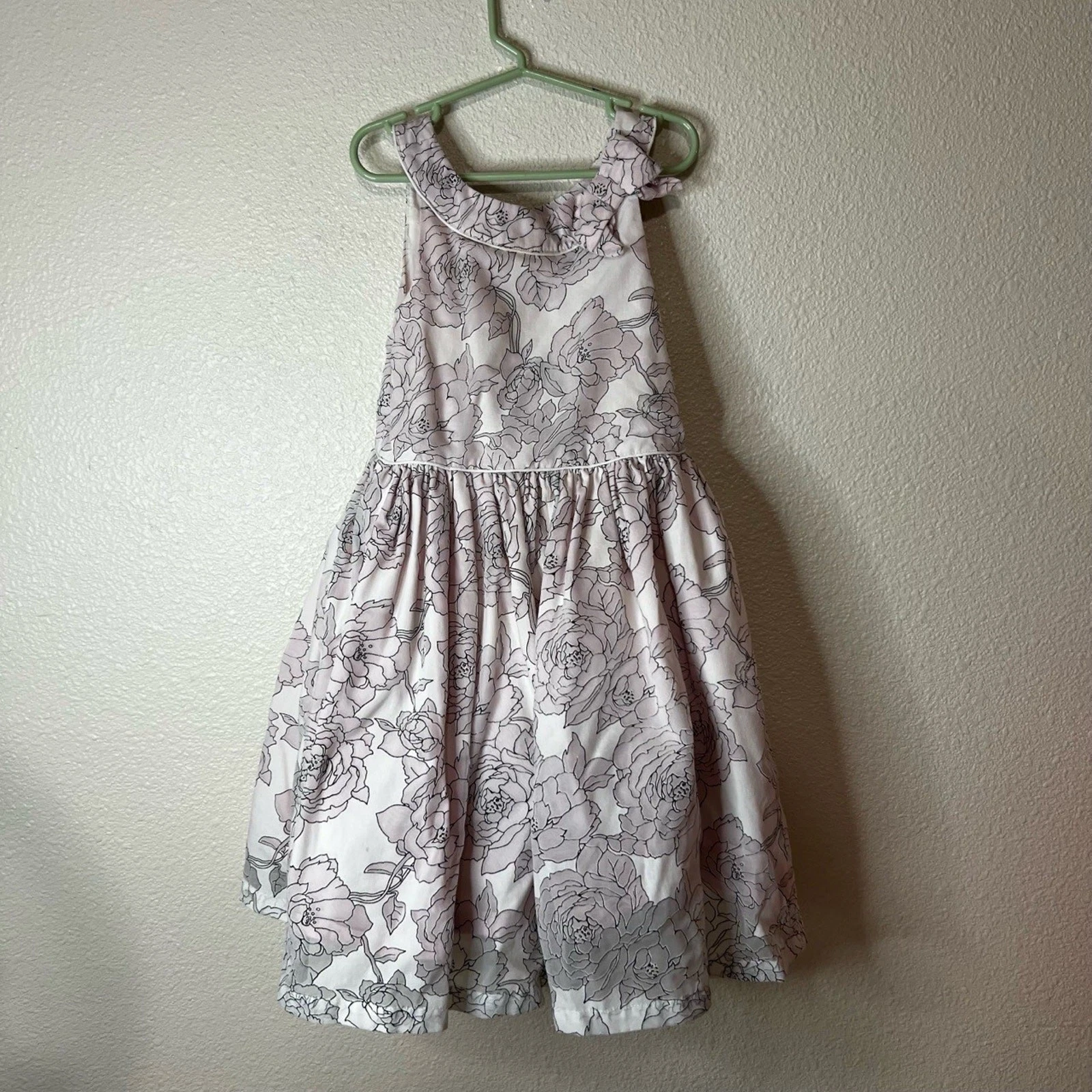 Janie and Jack High Neck Bow Dress Kids Girls 6 White Floral Formal Sleeveless