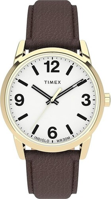 #ad Timex Men#x27;s Easy Reader Gold Tone Case White Dial with Leather Strap TW2U71500 $35.90