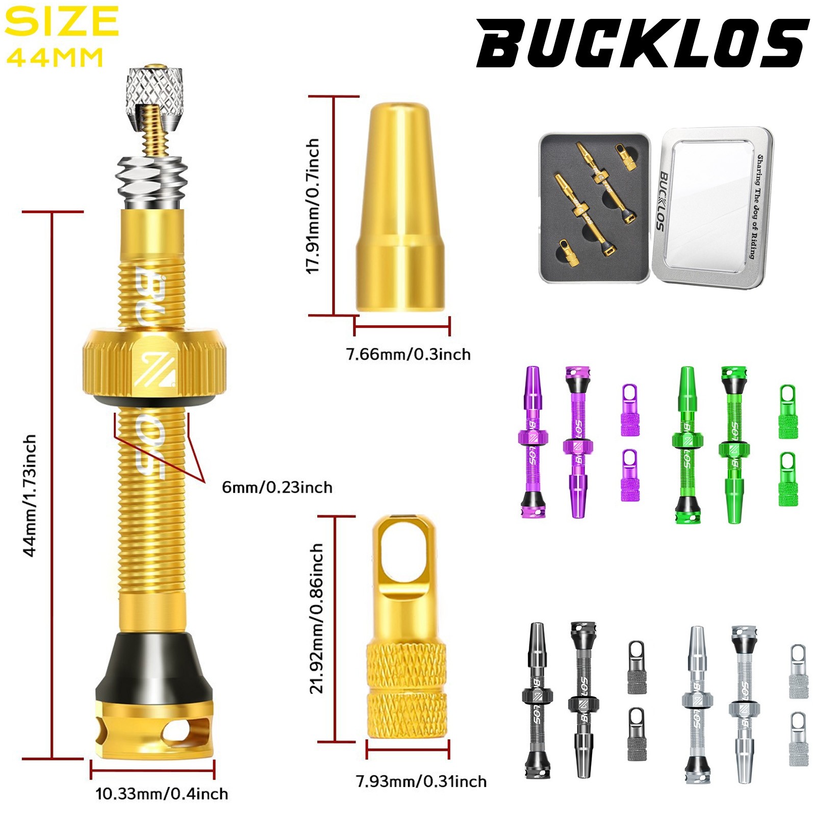 BUCKLOS coppia steli valvola tubeless Presta 44 mm rimovibili per MTB bici strada DE