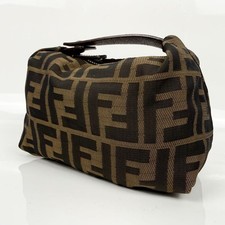 Fendi Zucca Canvas Leather Vanity Accessory Pouch Khaki Brown Small Authentic
